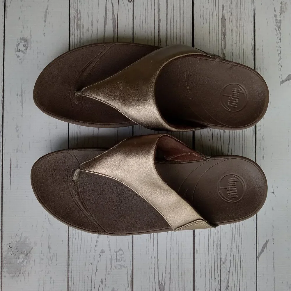 Fitflop Lulu Bronze Shimmer Leather Sandals Beach‎ Vacation Cruise Sz.8
